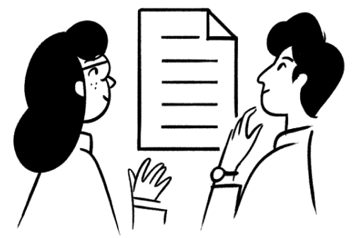 Abbildung – Menschen, die sich ein Dokument ansehen